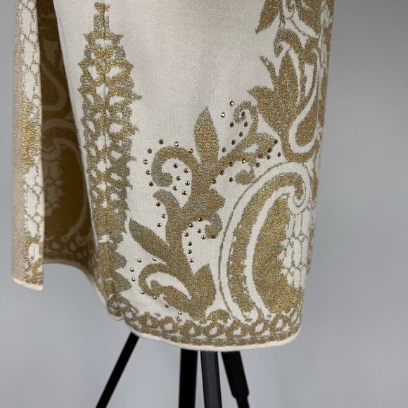 Chicos Cardigan Lurex Gold Shimmer Open Front Plus Size Rhinestone Sweater New - Picture 6 of 12